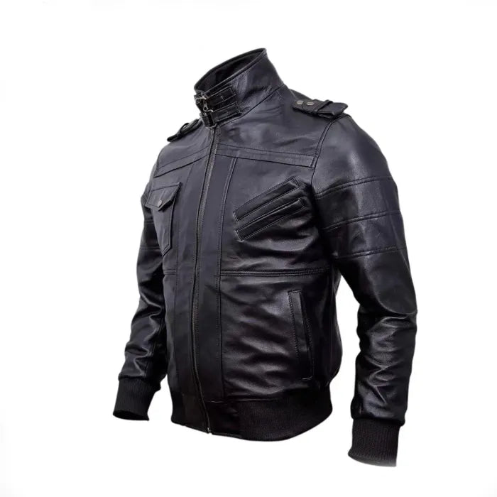 Men’s Genuine Black Hooded Bomber Leather Jacket