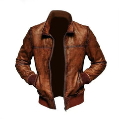 Mens Motorcycle Brown Bomber Winter Leather Jacket