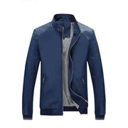 Men’s Casual Stand Collar Slim PU Leather Bomber Jacket