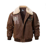 Real Leather Bomber Jacket with Removable Fur Collar Aviator