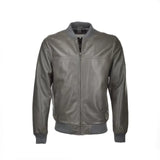 Grey Leather Bomber Jacket