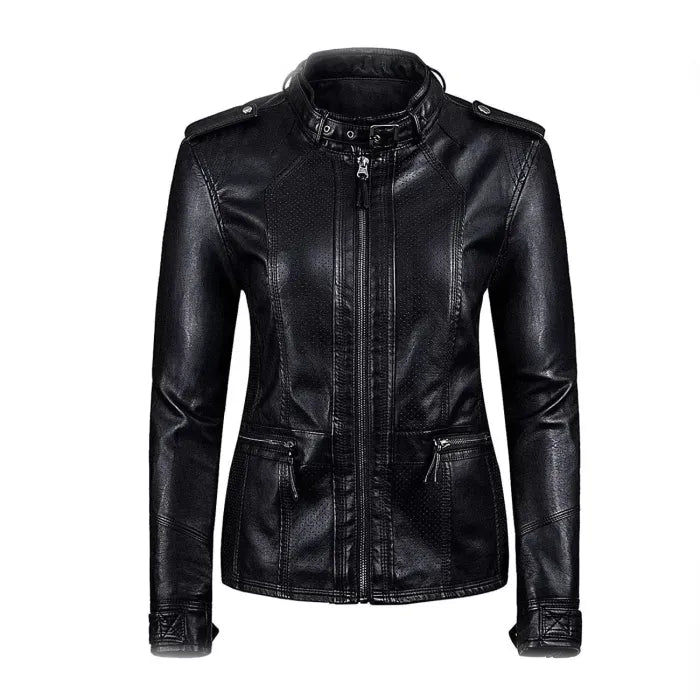 Womens Vegan Leather Bomber Motorcycle Jacket M Black