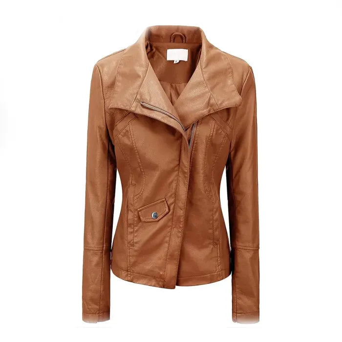 Brown Leather Bomber Jacket For Women-High Quality