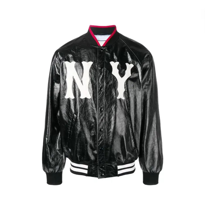 Womens Leather bomber jacket with NY Printed