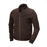 Men Brown Suede Bomber Jacket