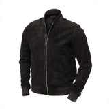 Men Black Suede Bomber Jacket