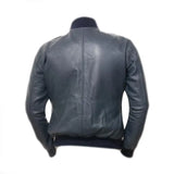 Men Blue Bomber Leather Jacket