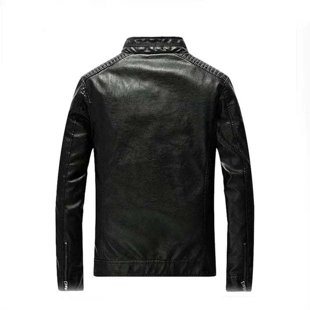Men’s Casual Zip Up Slim Bomber Faux Leather Jacket