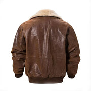 Real Leather Bomber Jacket with Removable Fur Collar Aviator