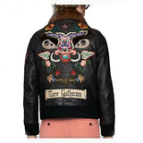 Men’s Shearling Leather Bomber Jacket with Embroidery