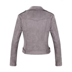 Womens Stylish Notched Collar Oblique Zip Leather Bomber Jacket