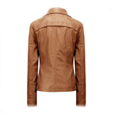 Brown Leather Bomber Jacket For Women-High Quality