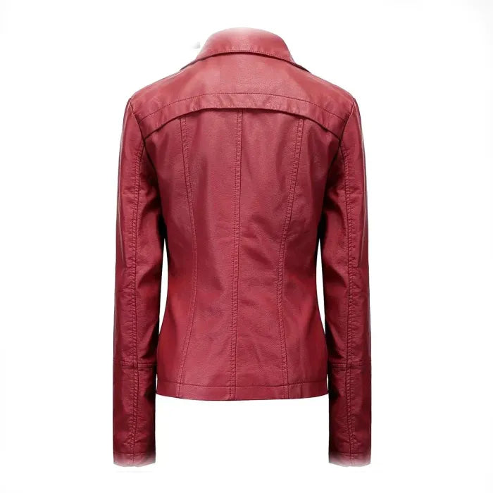 Style Plain School Leather Bomber Jacket For Women