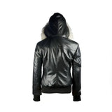 Arctic Freeze Black Bomber Womens Leather Jacket with Hoodie