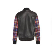 Wool Blend Tweed & Leather Bomber Jacket