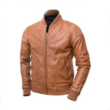 Men Brown Bomber Leather Jacket