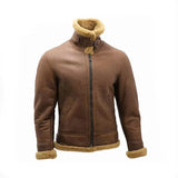 Men’s Brown B3 Shearling Sheepskin WW2 Bomber Leather Flying Aviator Jacket