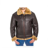 Real Leather Bomber Jacket with Removable Fur Collar Aviator