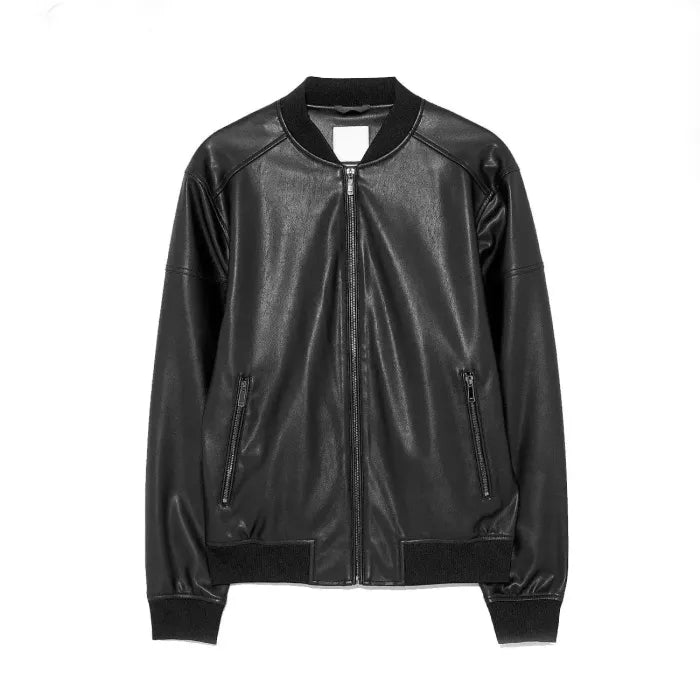Black Genuine Leather Bomber Jacket