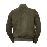 Men Olive Suede Bomber Jacket