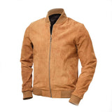 Men Tan Suede Bomber Jacket