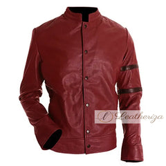 Button down- Men's Dark Red Maroon Leather jacket