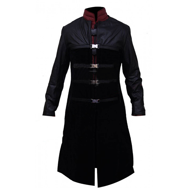 Mystery- Men's Black and Maroon Leather Coat