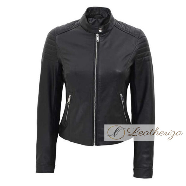 Over the Edge Black Leather Jacket For Women