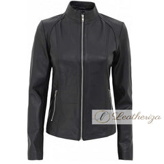Decent Elegant Black Leather Jacket For Women
