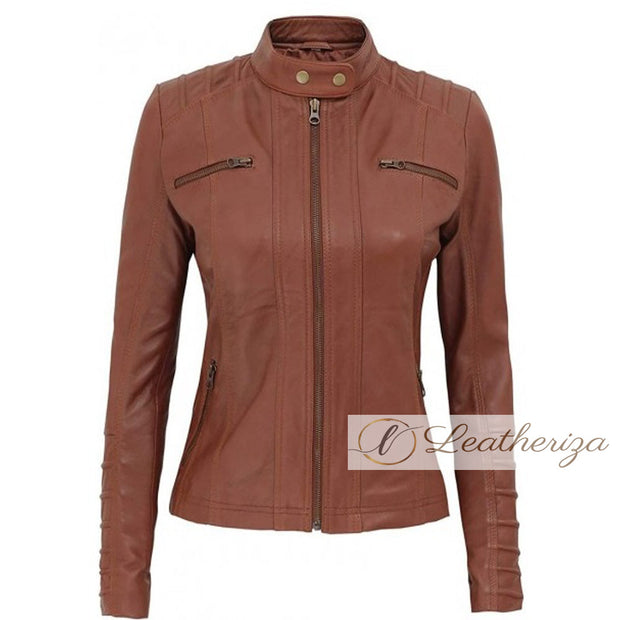 Umber Brown Women's Real Leather Jacket