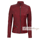 Simple Modern Red Leather Jacket For Women