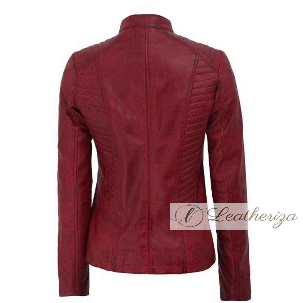 Simple Modern Red Leather Jacket For Women