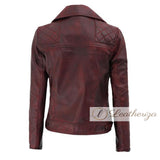 Dark Red Vintage Classis Coat Style Women's Leather Jacket