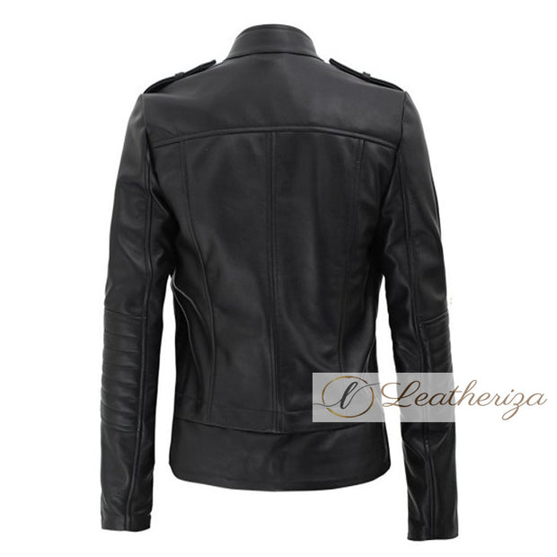 Cafe Racer Girl Black Leather Jacket For Women