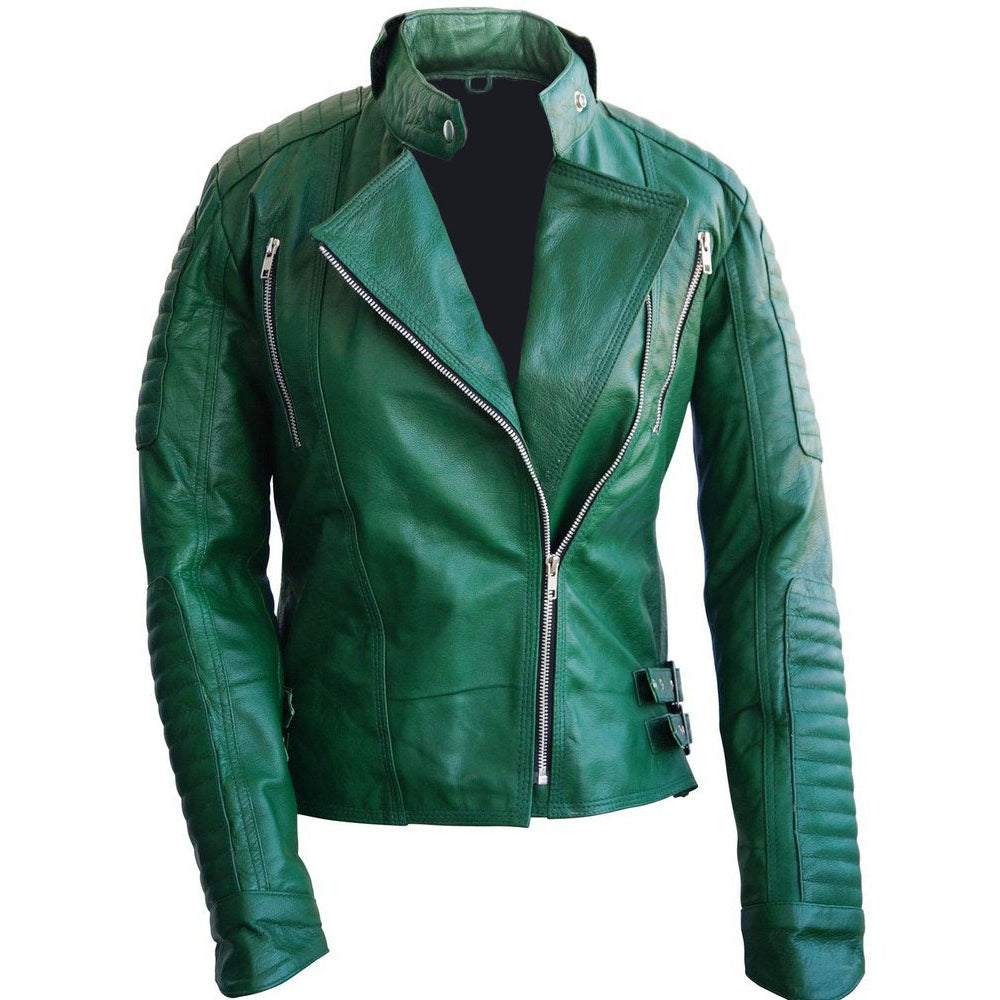 Sea Green Voguish Women's Leather Jacket