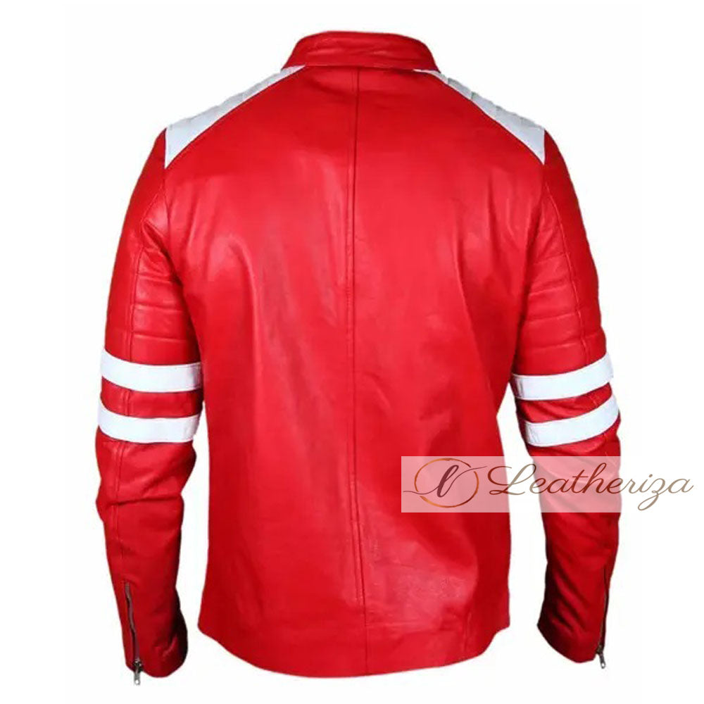 Men's Flaming Red Racer Leather Jacket