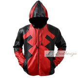 Men Red & Black Hoodie Style Leather Jacket