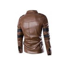 Men's Brown Designer Vintage Leather Jacket with Black Strips