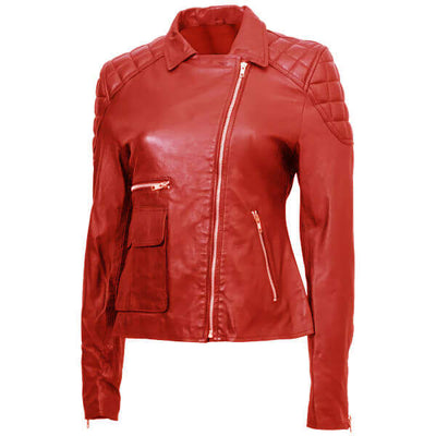 Women's Red Stylish Leather Jacket