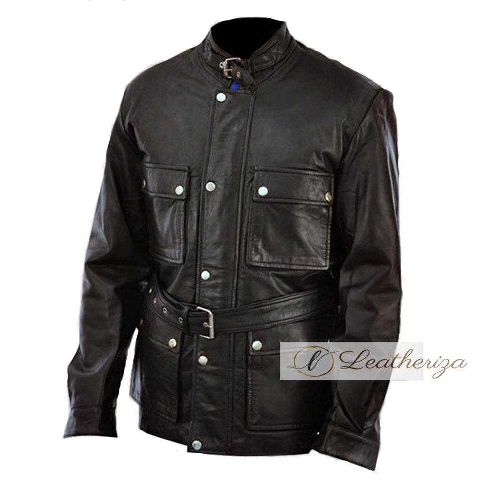 4 Pockets - Black Leather Jacket for Men