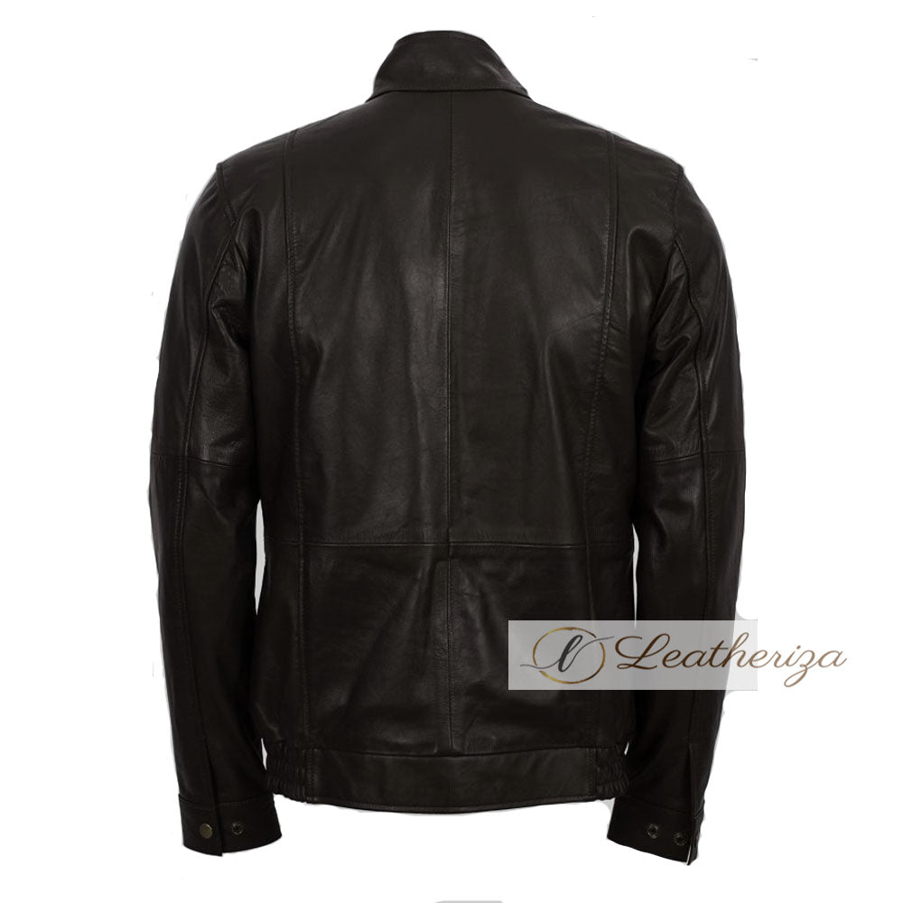 4 Pockets - Black Leather Jacket for Men