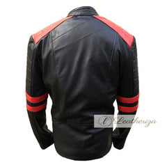 Men's Black Biker Jacket with Red Strips