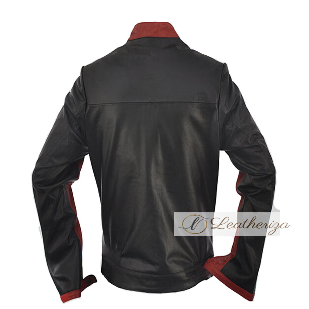 Black & Red Biker Leather jacket for Men