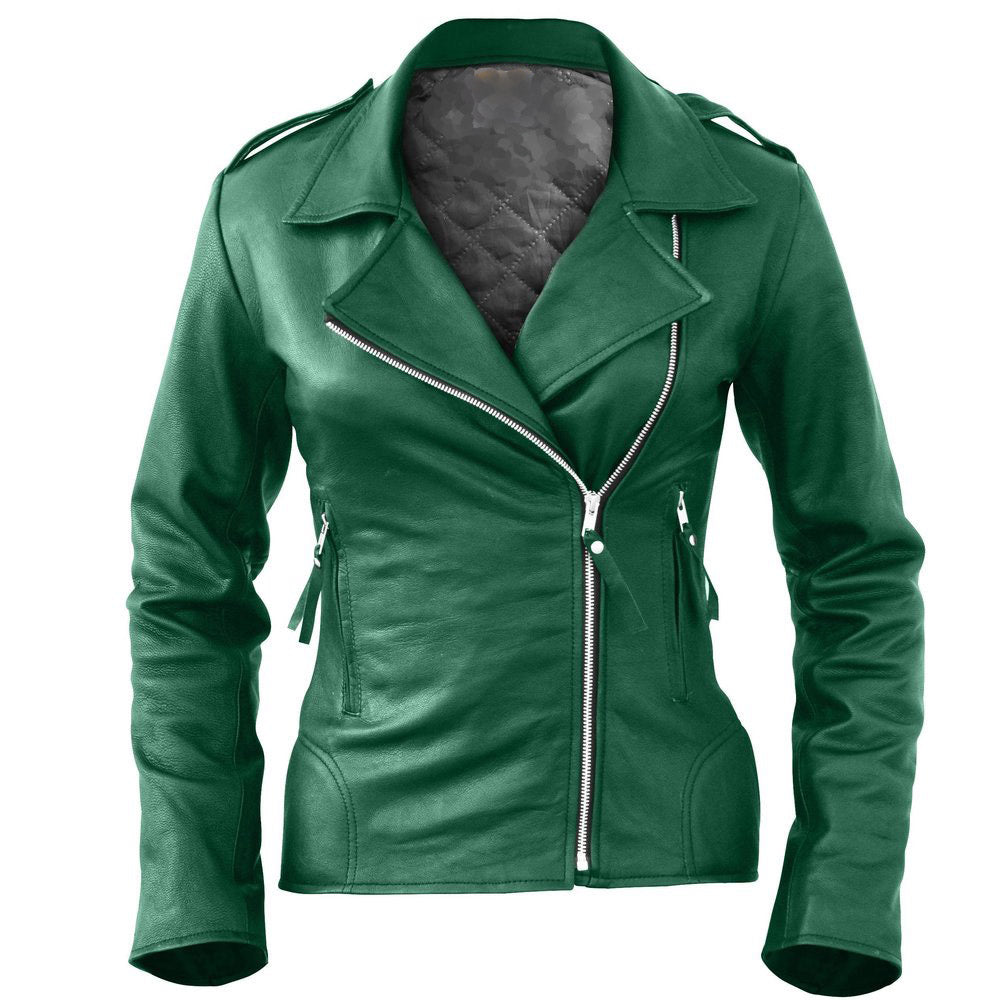 Sea Green snazzy Women's Leather Jacket
