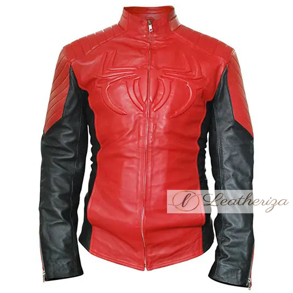 Men Red & Black Leather Jacket