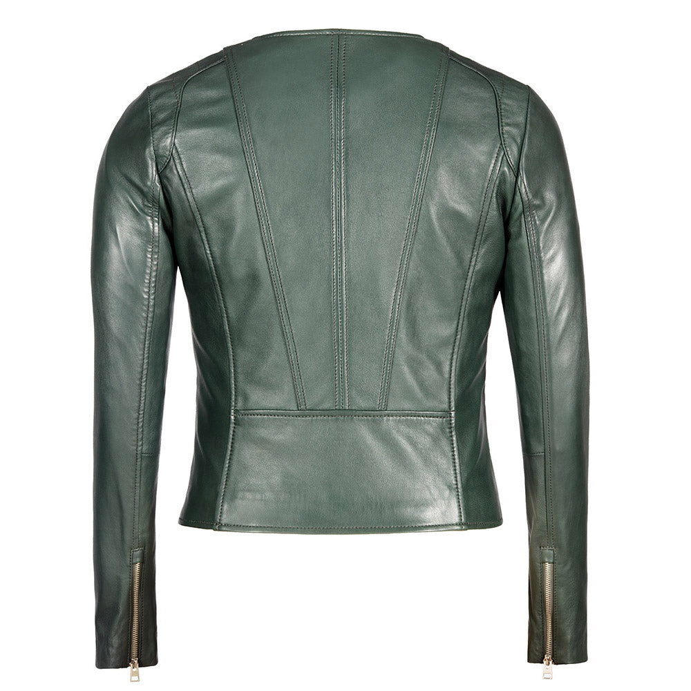 Grayish Green Women's Stylish Leather Jacket