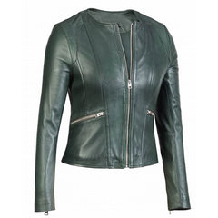 Grayish Green Women's Stylish Leather Jacket