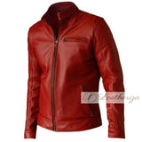 Men Red Elegant Biker Leather Jacket