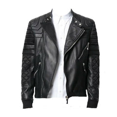 Men's Side Zipped Black Leather Jacket