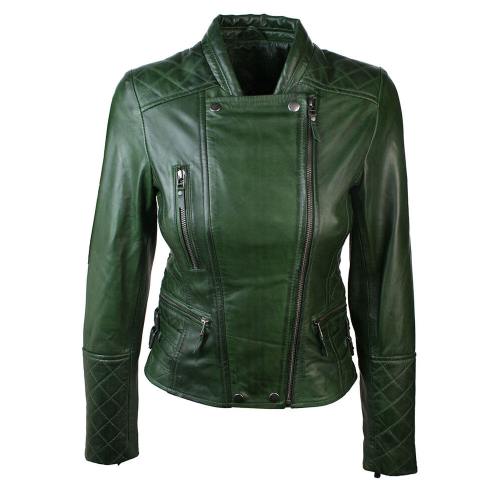 Dark Green Vintage Biker Women's Leather Jacket